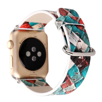 Premium Leather Watch Strap with Diamond Check Pattern