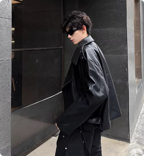 Men's Faux Leather Jacket - Trendy Loose Fit Style