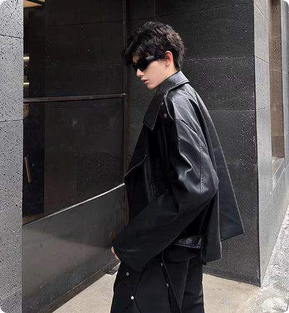 Men's Faux Leather Jacket - Trendy Loose Fit Style