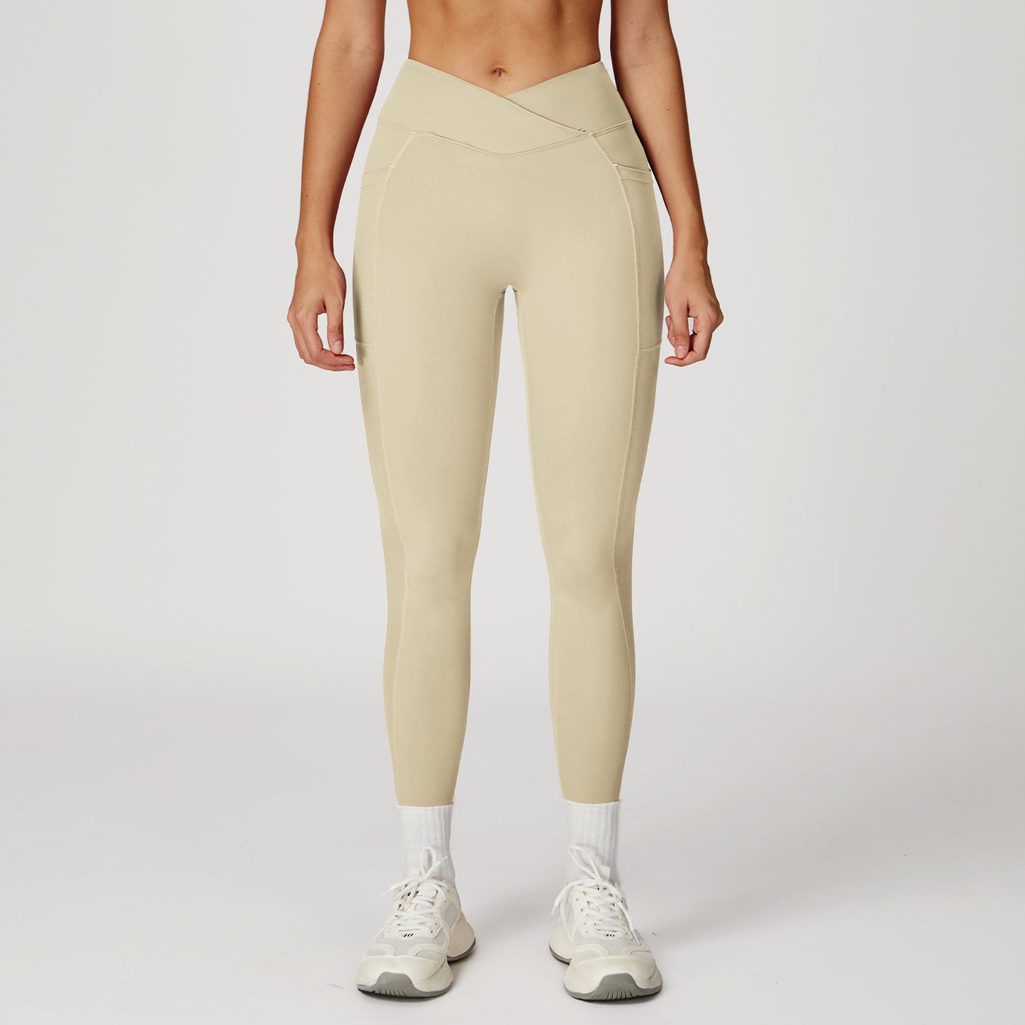 High-Waist Crossover Yoga Pants - Women's Nylon-Spandex Athletic Leggings