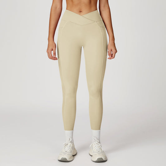 High-Waist Crossover Yoga Pants - Women's Nylon-Spandex Athletic Leggings