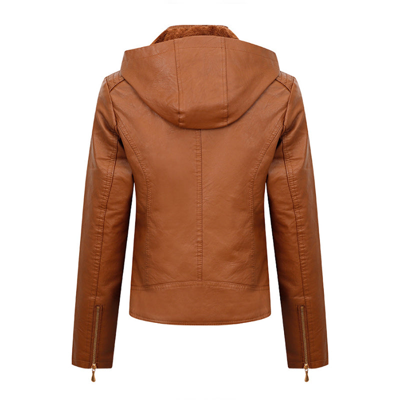 Women's Plush Hooded Winter Coat - Thickened Zipper Jacket with Pockets