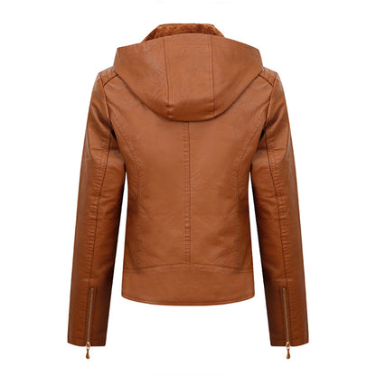 Women's Plush Hooded Winter Coat - Thickened Zipper Jacket with Pockets