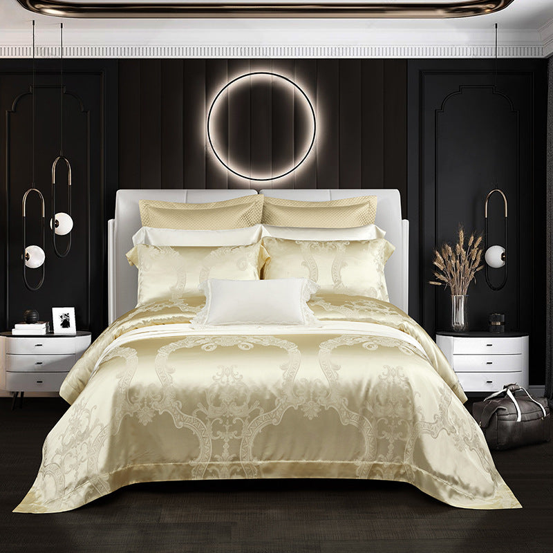 Silk Tencel Jacquard Bedding Four-Piece Set - Luxury Duvet Cover and Sheet Set