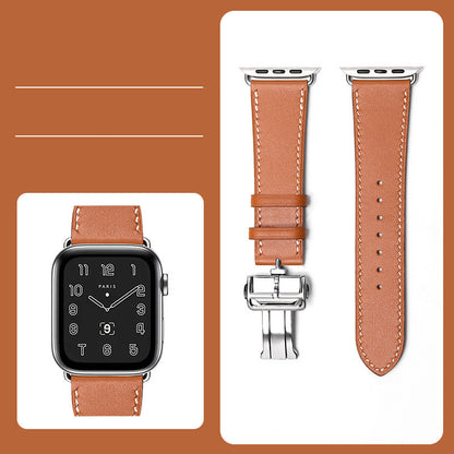 Premium Leather Smartwatch Strap with Butterfly Clasp - Hand-Stitched Band