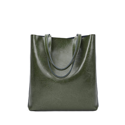 Women's Genuine Cowhide Leather Bag - Stylish and Simple Design with Double Straps