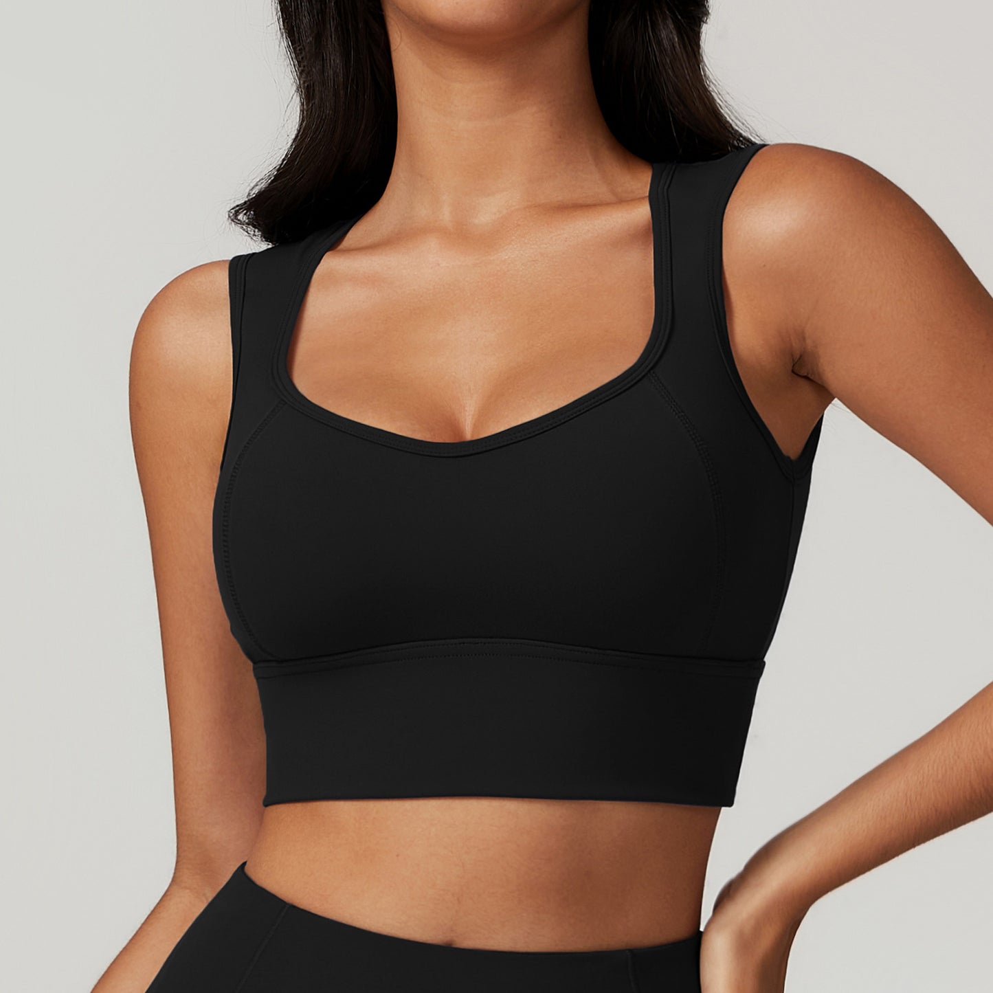 Brushed Nylon Sports Bra with Moderate Support - Fixed Strap Design