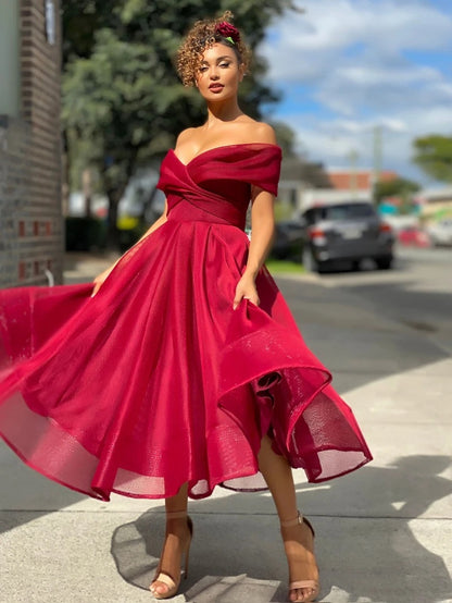 Women's Off-Shoulder Backless Party Dress - Elegant Sexy Club Gown