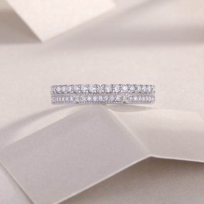 Moissanite Sterling Silver Ring - Platinum Plated Wedding Band