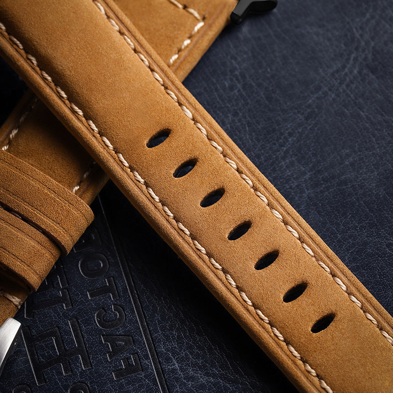 Crazy Horse Leather Apple Watch Band - Brushed Cowhide with Silver Buckle