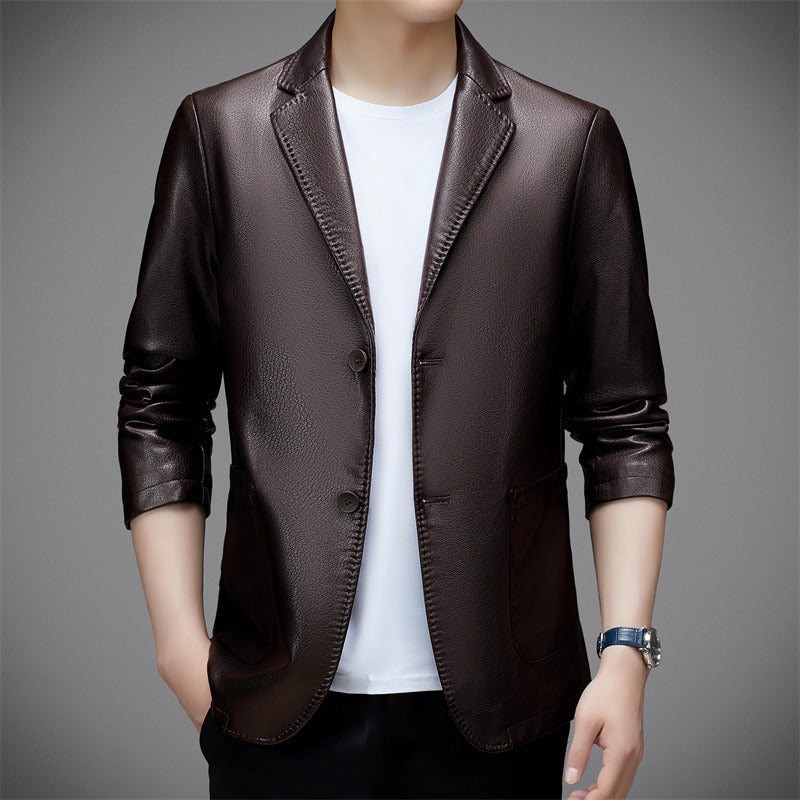 Men's Korean Style PU Leather Jacket - Classic Moto Coat