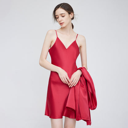 Women's Luxe Silk Slip Nightdress - 100% Pure Silk with V-Neck and Adjustable Spaghetti Straps