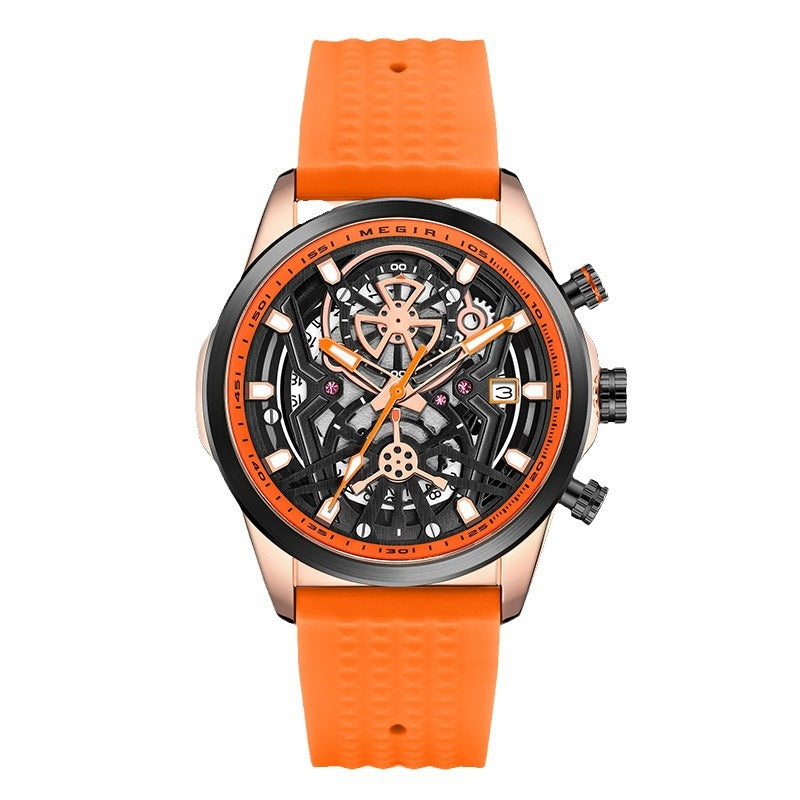 Men's Mechanical-Style Quartz Watch | Silicone Strap, Alloy Case & 30M Water Resistance