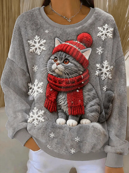 3D Digital Printed Christmas Sweater - Women's Crew Neck Long Sleeve