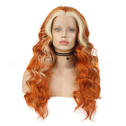 Front Lace Matte Chemical Fiber Wig - European Fashion Mixed Color Mid-Length Curly Hair