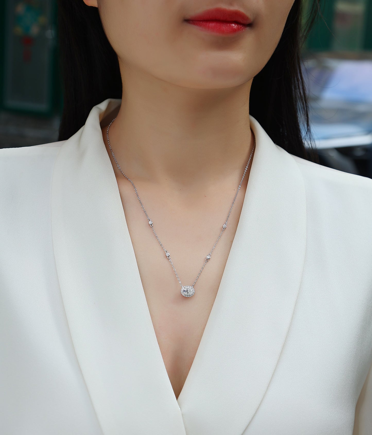 Oval Moissanite Pendant Necklace - S925 Silver Platinum Plated Light Luxury Jewelry