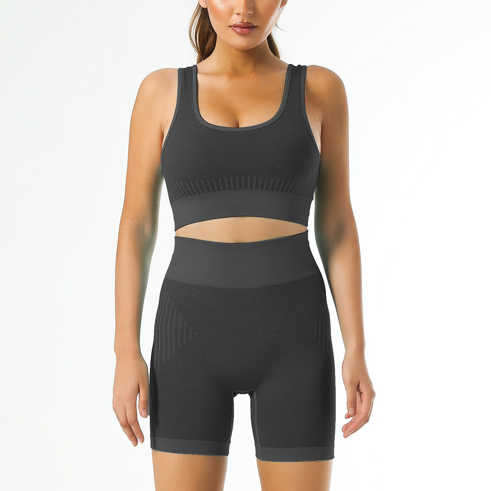 U-Shaped Sports Bra and High Waist Shorts Set - Yoga Fitness Activewear