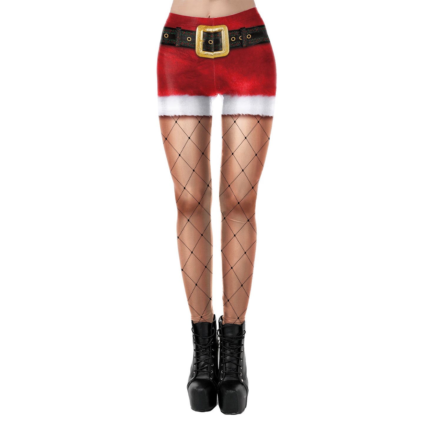 Women's Festive Print Stretch Leggings - Glossy Polyester Fitted Pants