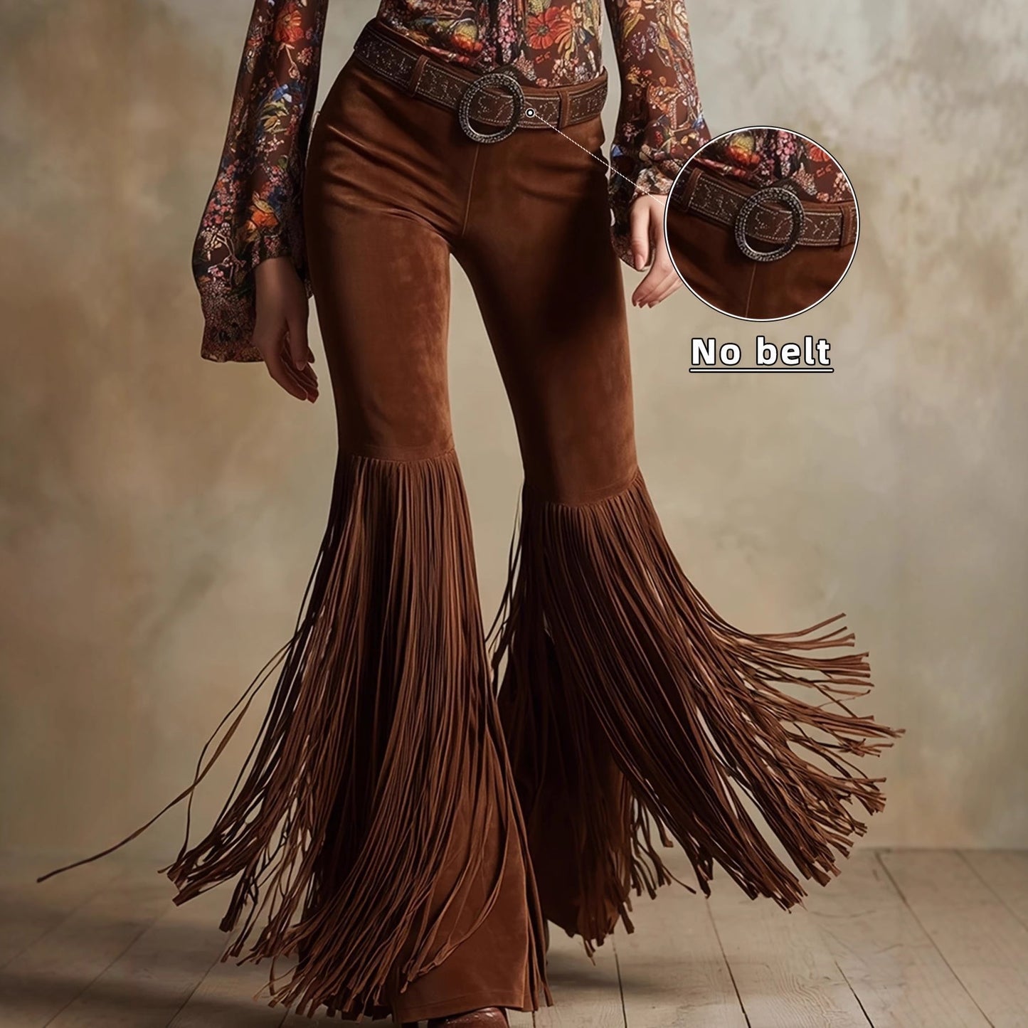 Women's Retro Western Fringe Suede-Look Pants - High Waist Tassel Trousers