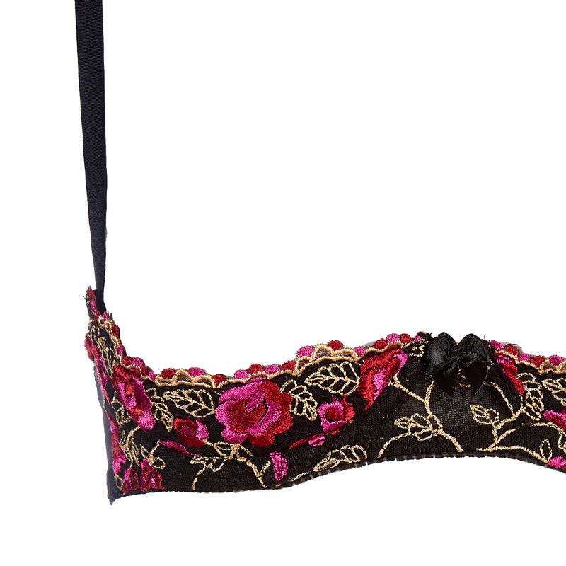 Women's Delicate Embroidered Lingerie Set - Nylon Mesh Design