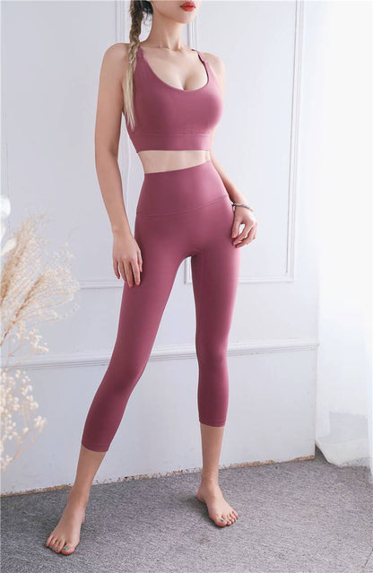 High-Waist Skinny Yoga Cropped Pants - Nylon Capri Leggings
