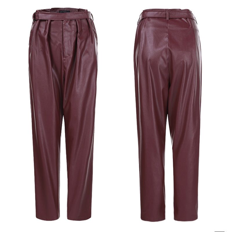 Women's High-Waist Faux Leather Pencil Pants - Slim Fit Trousers