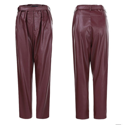 Women's High-Waist Faux Leather Pencil Pants - Slim Fit Trousers