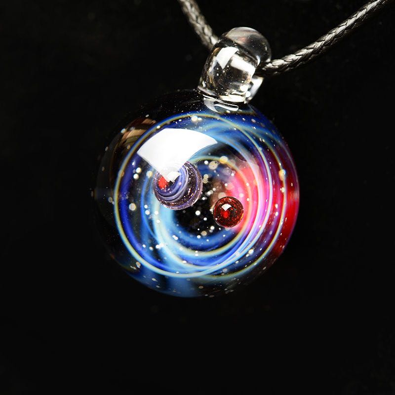 Cosmic Nebula Pendant Necklace - Blue Starry Sky Glass Sphere
