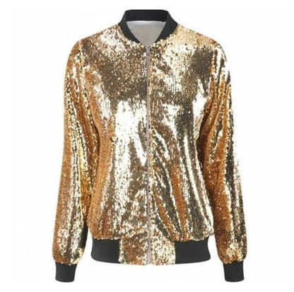 Women's Sequin Baseball Uniform Jacket - Sparkle Bomber Jacket