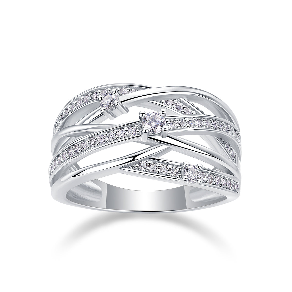 Moissanite Sterling Silver Wedding Ring - Platinum Plated Band