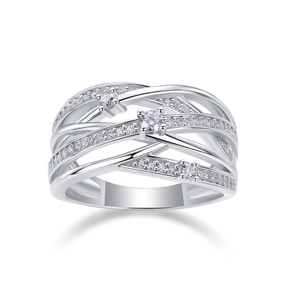 Moissanite Sterling Silver Wedding Ring - Platinum Plated Band