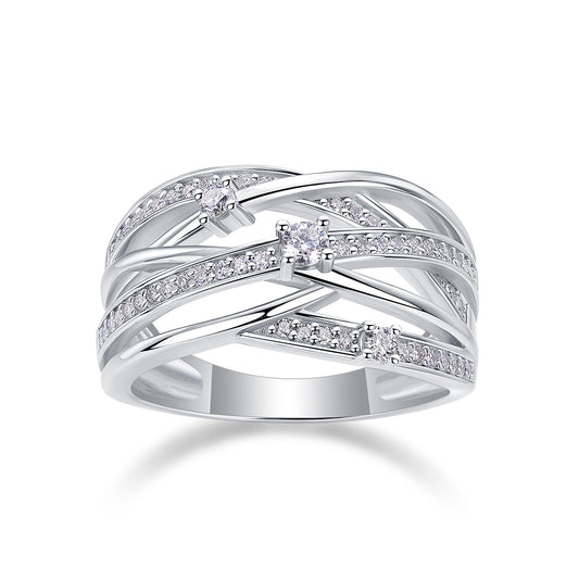Moissanite Sterling Silver Wedding Ring - Platinum Plated Band