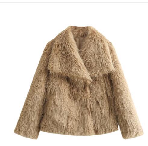 Women's Winter Plush Fluffy Lapel Coat - Warm Thicken Long Sleeve Jacket