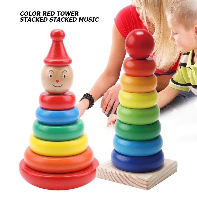 Wooden Rainbow Stacking Tower - Baby Educational Tumbler Toy for Early Learning