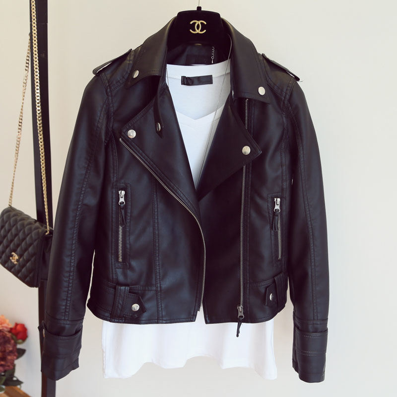 Women's PU Leather Moto Jacket - Slim Fit Motorcycle Style