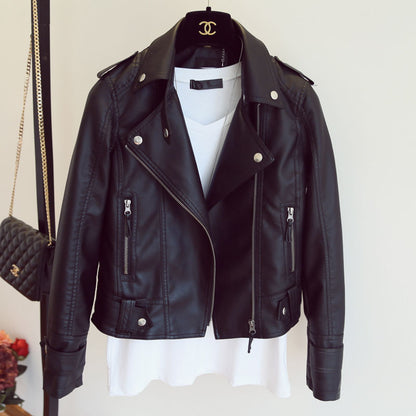 Women's PU Leather Moto Jacket - Slim Fit Motorcycle Style