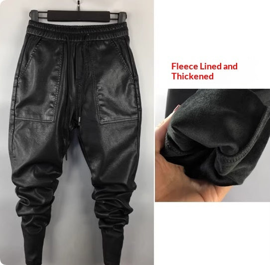 Winter Fleece-Lined PU Leather Pants - Windproof Unisex Motorcycle Style