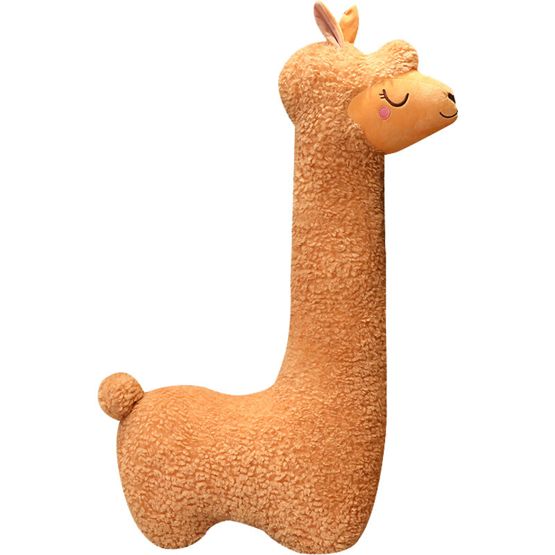 Alpaca Plush Toy Pillow - Soft Removable Washable Stuffed Animal in White & Brown