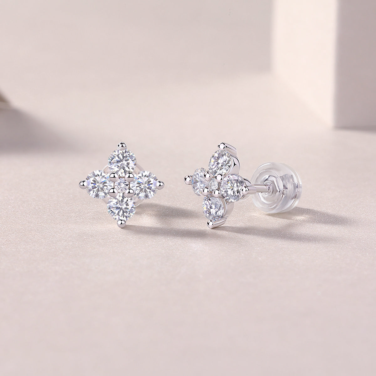 Moissanite Sweetheart Stud Earrings - S925 Silver Platinum Plated French Set
