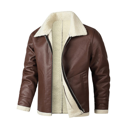 Men's Fleece-Lined Sheepskin Leather Jacket - Genuine Leather Winter Coat