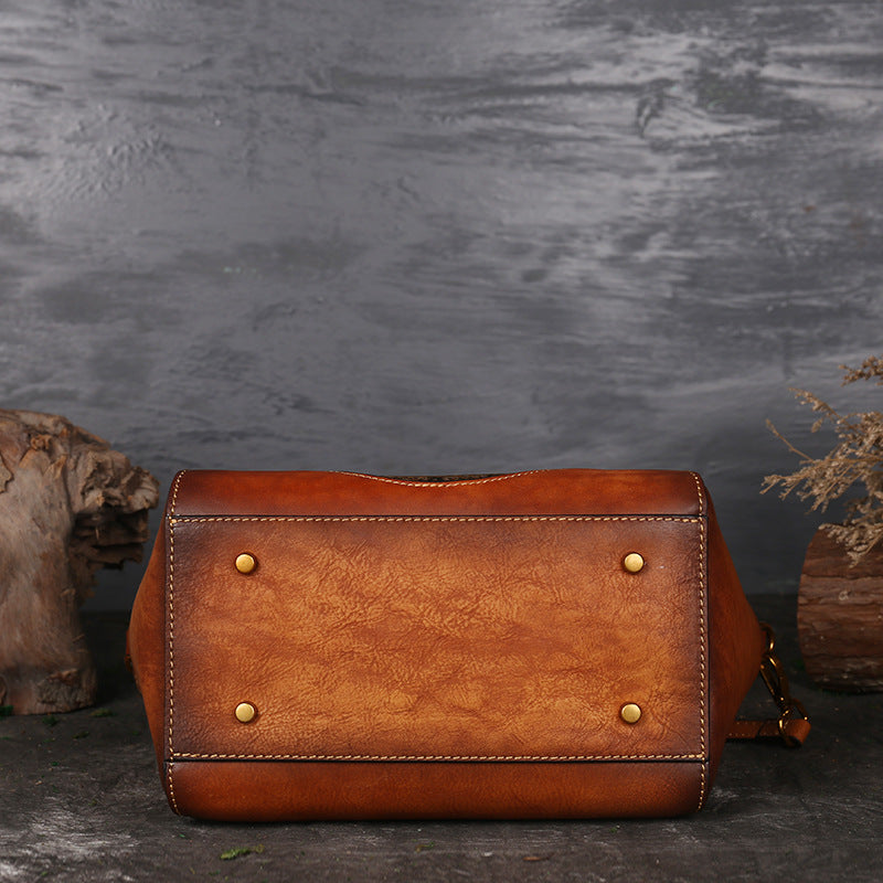 Genuine Leather Embossed Totem Tote Bag - Retro Shoulder Handbag