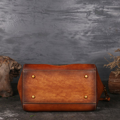 Genuine Leather Embossed Totem Tote Bag - Retro Shoulder Handbag