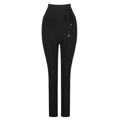 High-Waist Elastic Bandage Leggings - Cropped Solid Color Pants