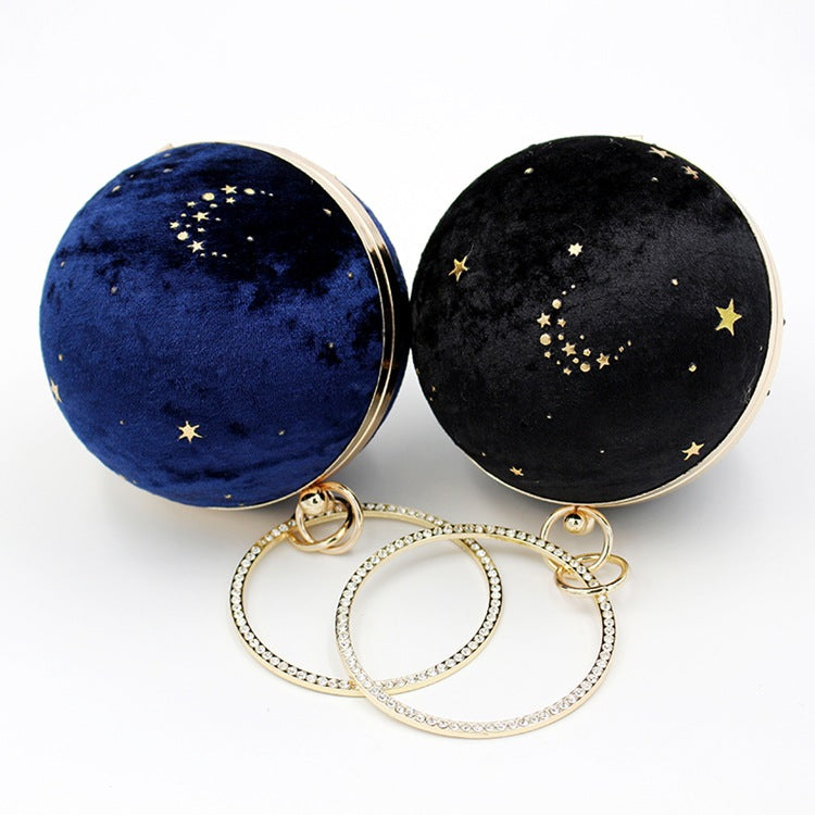 Women's Suede Starry Sky Round Evening Bag - Elegant Dinner Clutch