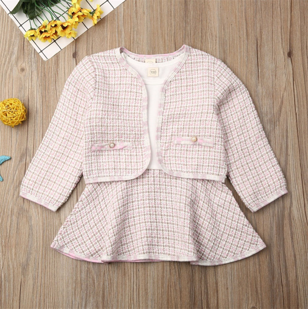 Girls Knitted Sweater and Plaid Skirt Set - 2-Piece Outfit