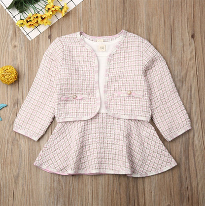 Girls Knitted Sweater and Plaid Skirt Set - 2-Piece Outfit