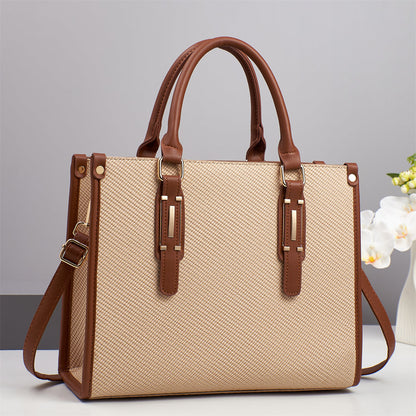 Saffiano Pattern PU Leather Frame Bag - Structured Shoulder Tote