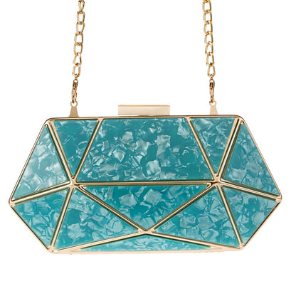 Acrylic Marble Evening Bag - Pillow-Style Clutch with Chain Handle