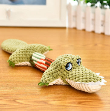 Plush Squeaky Dog Toy - Crocodile Shape Chew Toy with Sound
