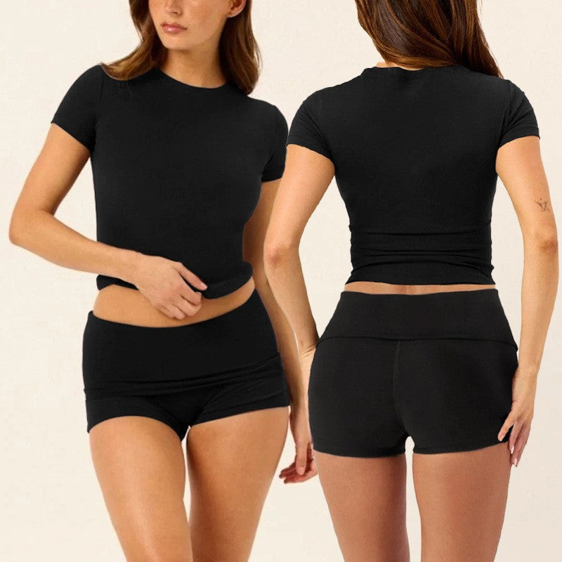 Women's Round Neck Yoga Exercise Top - Long Sleeve and Short Sleeve Workout Shirt